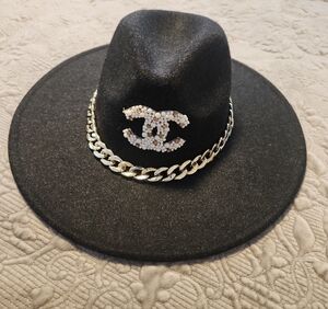 Black Hat with Gold Chain Accent